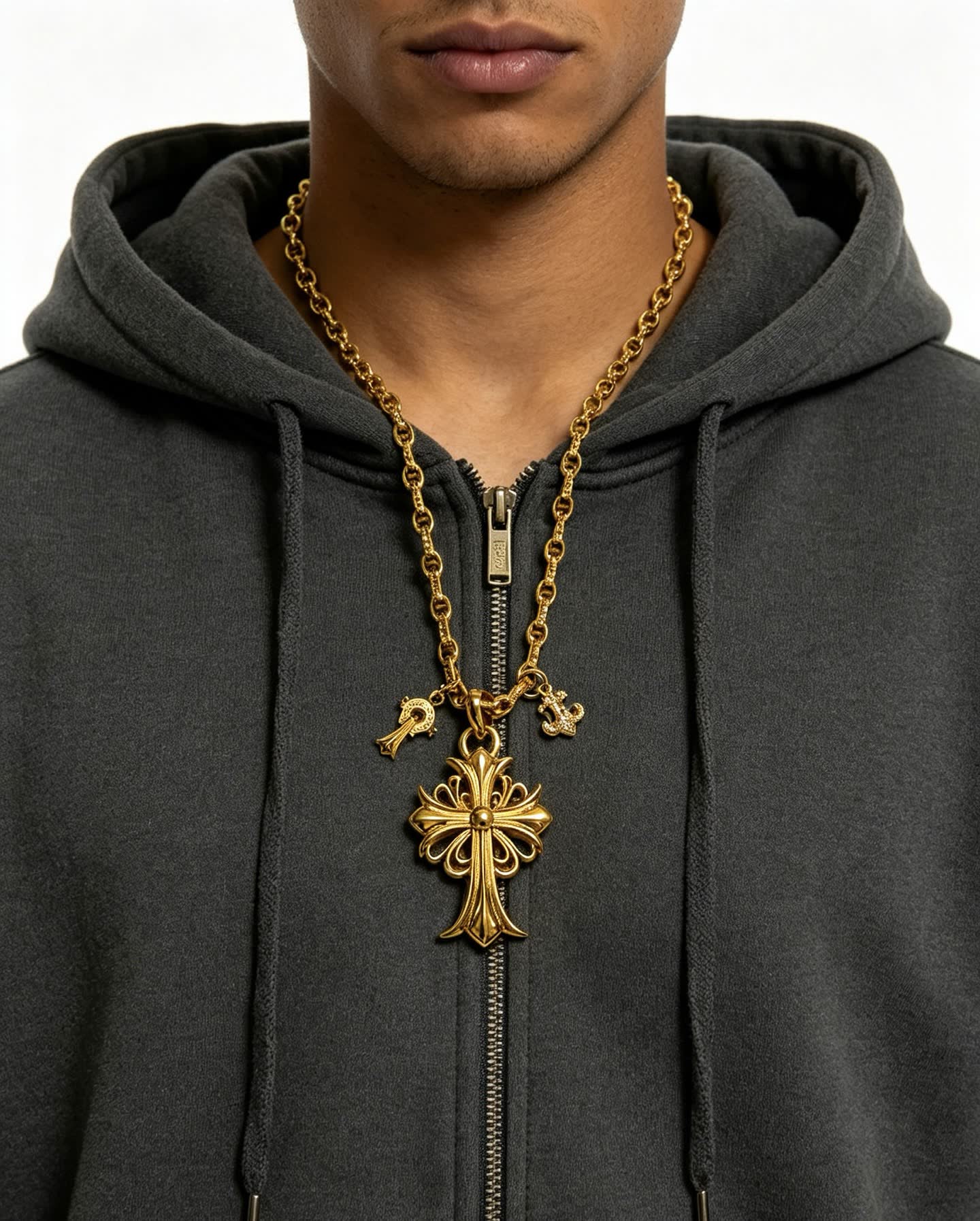 Chrome Hearts Gold-Plated Cross Pendant Necklace